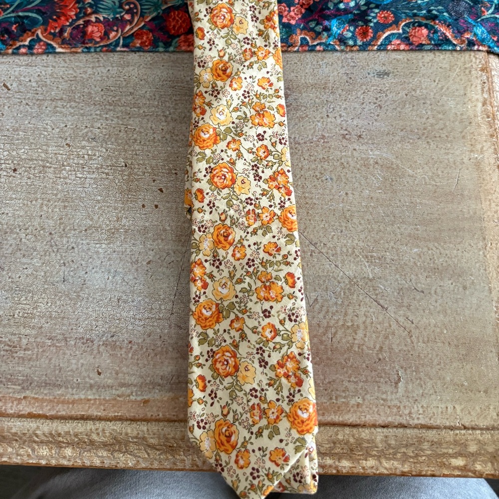 Orange fall floral tie